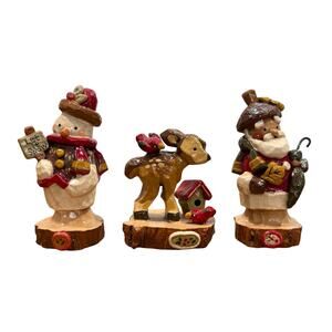 Kurt Adler Timber Hollow Tablepiece Lot of 3 Santa Snowman Reindeer Christmas